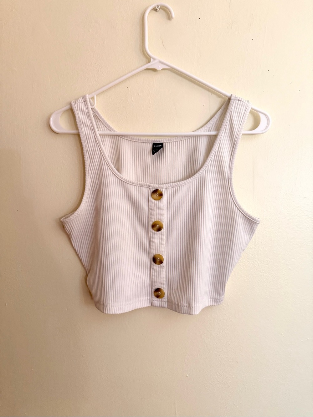 SHEIN Cream Ribbed Button-Front Crop Tank